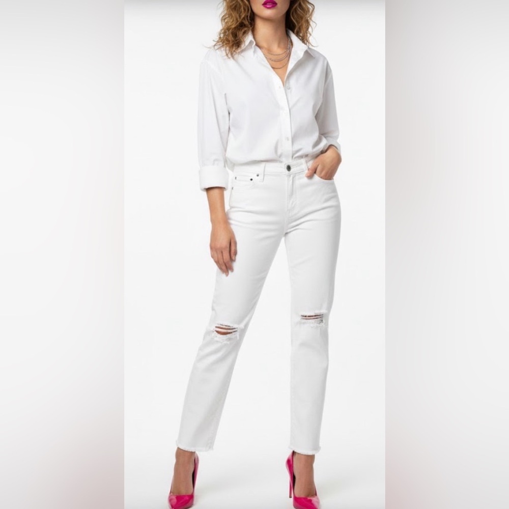 PAIGE JEANS Women's White Straight Ankle Leg